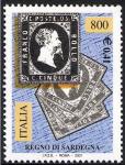 Celebrazione del 150º anniversario dei primi francobolli del Regno di Sardegna  - 5 centesimi nero