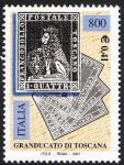 Celebrazione del 150° Anniversario dei primi francobolli del Granducato di Toscana - 1 quattr nero su grigio