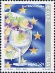 Europa - 50ª serie - Gastronomia - Piatto e calice con grappoli d'uva