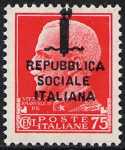 1944 - Repubblica Sociale Italiana - Francobollo del 1929 della serie «imperiale» soprastampato 