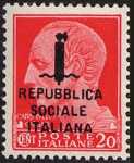 1944 - Repubblica Sociale Italiana - Francobollo del 1929 della serie «imperiale» soprastampato 