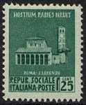 1944 - Repubblica Sociale Italiana - serie definitiva detta «Monumenti distrutti» - Basilica di San Lorenzo - Roma