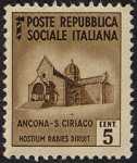 1944 / 45 - Repubblica Sociale Italiana - serie definitiva detta «Monumenti distrutti» - 2ª emissione - senza filigrana - Chiesa di San Ciriaco - Ancona