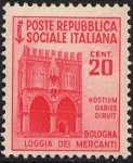 1944 / 45 - Repubblica Sociale Italiana - serie definitiva detta «Monumenti distrutti» - 2ª emissione - senza filigrana - Loggia dei Mercanti - Bologna