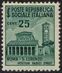 1944 / 45 - Repubblica Sociale Italiana - serie definitiva detta «Monumenti distrutti» - 2ª emissione - senza filigrana - Basilica San Lorenzo - Roma