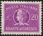 1955 - Recapito autorizzato - Repubblica - «Italia turrita» - tipo precedente con filigrana stelle