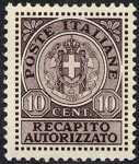 1930 - Recapito autorizzato - Regno  - Nuovo tipo - Stemma sabaudo tra due fasci