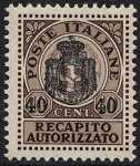 1945 - Recapito autorizzato - Luogotenenza - tipo del 1930  soprastampato con nuovo stemma - senza fasci