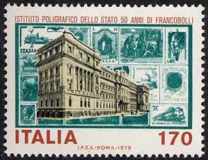 Cinquantenario dei primi francobolli stampati dall'Istituto Poligrafico dello Stato - sede dell'Istituto