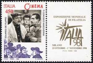 «Italia '98» - Esposizione mondiale di Filatelia, Milano - «Giornata del Cinema» - «Ti conosco mascherina» Edoardo De Filippo