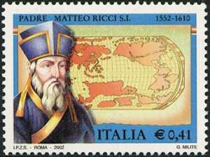 450° Anniversario della nascita di Padre Matteo Ricci, missionario gesuita - ritratto e cartina geografica