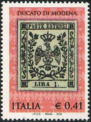 Celebrazione dei primi francobolli del Ducato di Modena - «Lira 1»
