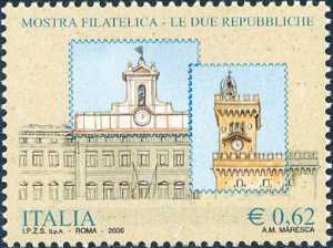 «Le due Repubbliche» - Mostra filatelica a Palazzo Montecitorio - Palazzo Montecitorio e Palazzo Pubblico di San Marino