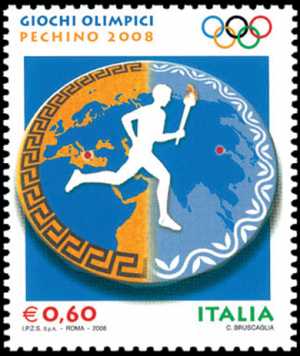 «Pechino 2008» - Giochi Olimpici estivi  - tedoforo su piatto di ceramica