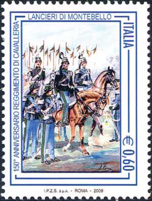150º Anniversario del reggimento di cavalleria lancieri di Montebello - Ufficiali e tromba dei cavalleggeri di Montebello - opera di Antonio Cervi 