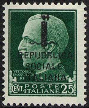 1944 - Repubblica Sociale Italiana - Francobollo del 1929 della serie «imperiale» soprastampato 