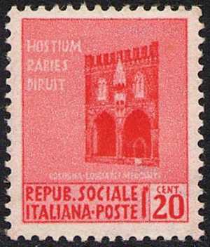 1944 - Repubblica Sociale Italiana - serie definitiva detta «Monumenti distrutti» - Loggia dei Mercanti - Bologna