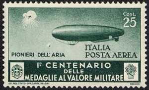 Posta Aerea - Centenario della istituzione delle Medaglie al Valor Militare - Dirigibilisti,  «pionieri dell'aria»