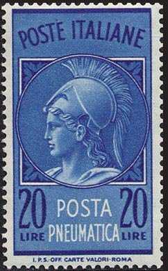 1966 - Posta Pneumatica - Repubblica- Testa di Minerva - filigrana stelle