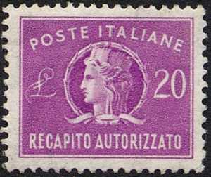 1955 - Recapito autorizzato - Repubblica - «Italia turrita» - tipo precedente con filigrana stelle