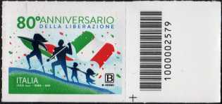 80° Anniversario della Liberazione - francobollo con codice a barre n° 2579 a  DESTRA  in  basso