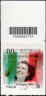 Proclamazione della Repubblica Italiana : 80° anniversario - francobollo con codice a barre n°  2731   in  ALTO  a  destra