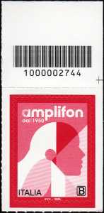 Eccellenze del sistema produttivo ed economico :  Amplifon - francobollo con codice a barre n°  2744   in  ALTO  a  destra