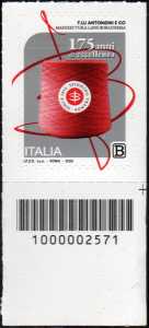 Eccellenze del sistema produttivo e del Made in Italy nel settore tessile : Fratelli Antongini & Comp.  - 175° anniversario - francobollo con codice a barre n° 2571  in  BASSO  a  