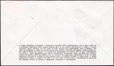 1973 - 1° coppa intercontinentale di baseball - busta 1° giorno FDC Roma