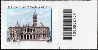 Le Basiliche di Roma : Santa Maria Maggiore - francobollo con codice a barre n° 2557  a  DESTRA  in  basso