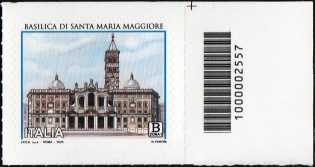 Le Basiliche di Roma : Santa Maria Maggiore - francobollo con codice a barre n° 2557  a  DESTRA  in  alto