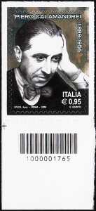 60° Anniversario della morte di Piero Calamandrei - francobollo con codice a barre n° 1765 in BASSO a destra