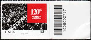 I Valori Sociali - CGIL : Confederazione Generale Italiana del Lavoro - 120° anniversario - francobollo con codice a barre n°  2767   a  DESTRA  in  basso