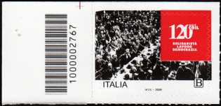 I Valori Sociali - CGIL : Confederazione Generale Italiana del Lavoro - 120° anniversario - francobollo con codice a barre n°  2767   a  SINISTRA  in  alto