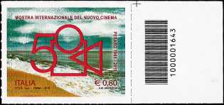50° Anniversario della fondazione della Mostra internazionale del nuovo cinema di Pesaro - francobollo con codice a barre n° 1643 