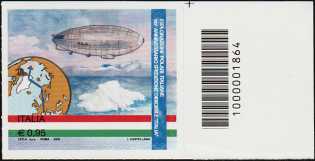 90° Anniversario della spedizione del dirigibile "Italia" al Polo Nord - francobollo con codice a barre n° 1864 a DESTRA in alto
