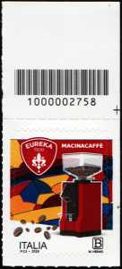 macinacaffè Eureka - francobollo con codice a barre n°  2758   in  ALTO  a  destra
