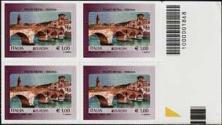 Europa - 63° serie -  Ponte Pietra - Verona - quartina con codice a barre n° 1868 
