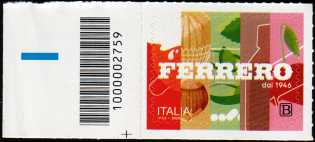 Eccellenze del sistema produttivo e Made in Italy : Ferrero - francobollo con codice a barre n°  2759   a  SINISTRA  in  basso