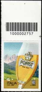 Birra Forst - francobollo con codice a barre n°  2757   in  ALTO  a  destra