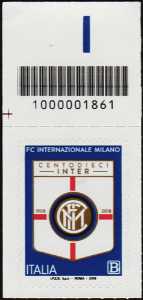 Football Club Internazionale Milano - 110° Anniversario della fondazione - francobollo con codice a barre n°1861 in ALTO a sinistra
