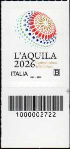 L’Aquila Capitale italiana della Cultura 2026 - francobollo con codice a barre n°  2722   in  BASSO  a  destra