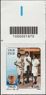 Eccellenze del sistema produttivo ed economico  - Tonno Maruzzella - Centenario della fondazione - francobollo con codice a barre n° 1870 in ALTO a sinistra