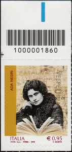 Eccellenze del sapere -  Ada Negri - francobollo con codice a barre n° 1860 in ALTO a sinistra