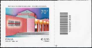 Piccolo Teatro di Milano - Teatro d’Europa - francobollo con codice a barre n° 1808
