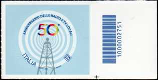 50° anniversario delle radio e tv locali - francobollo con codice a barre  n°  2751   a  DESTRA  in  basso