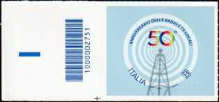 50° anniversario delle radio e tv locali - francobollo con codice a barre  n°  2751   a  SINISTRA  in  basso