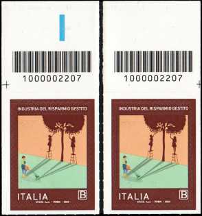 Industria del risparmio gestito - coppia di francobolli con codice a barre n° 2207 in ALTO destra-sinistra