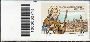 Santo Amato Ronconi - 800° anniversario della nascita - francobollo con codice a barre n° 2713   a  SINISTRA  in  alto