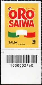 Eccellenze del sistema produttivo economico e del Made in Italy : Oro Saiwa - francobollo con codice a barre n°  2760   in  BASSO  a  sinistra